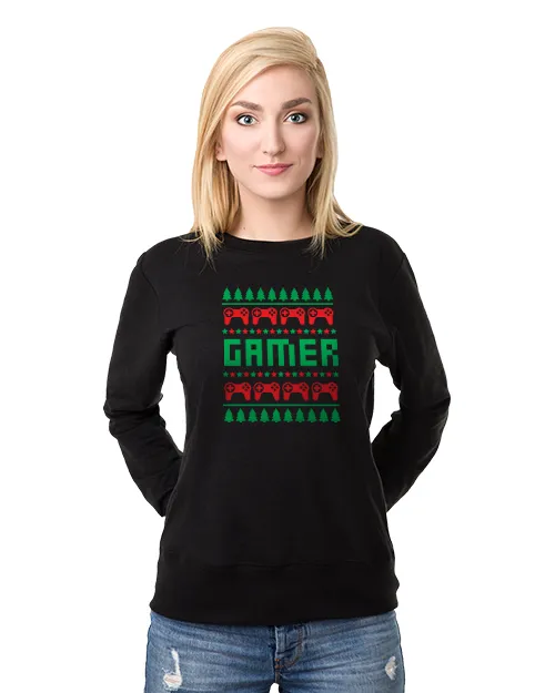 Damska Bluza Bez Kaptura Czarna Christmas Gamer