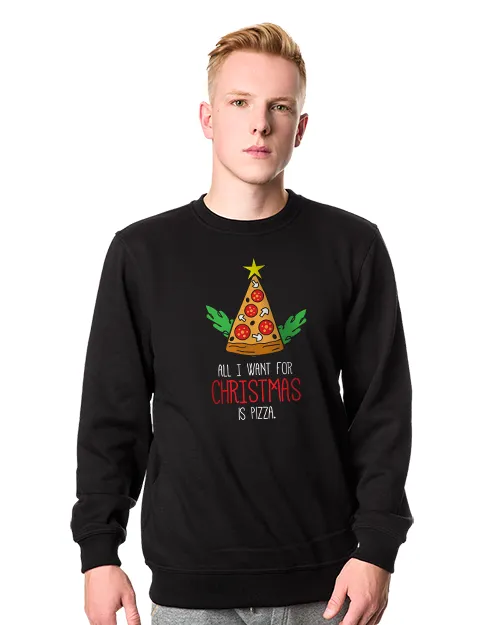 Męska Bluza bez kaptura Czarna All I want for Christmas is Pizza