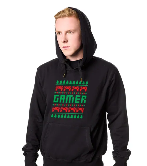 Męska Bluza z Kapturem Czarna Christmas Gamer