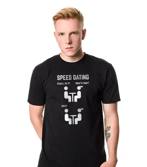 Koszulka męska z krótkim rękawem czarna z własnym nadrukiem speed dating 8 ball or 9