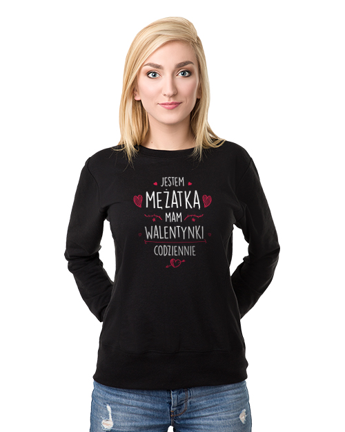 Bluza bez kaptura Damska Jestem mężatką walentynki Czarna