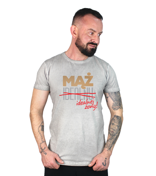 Koszulka vintage Męska Mąż idealnej żony Jasny melanż