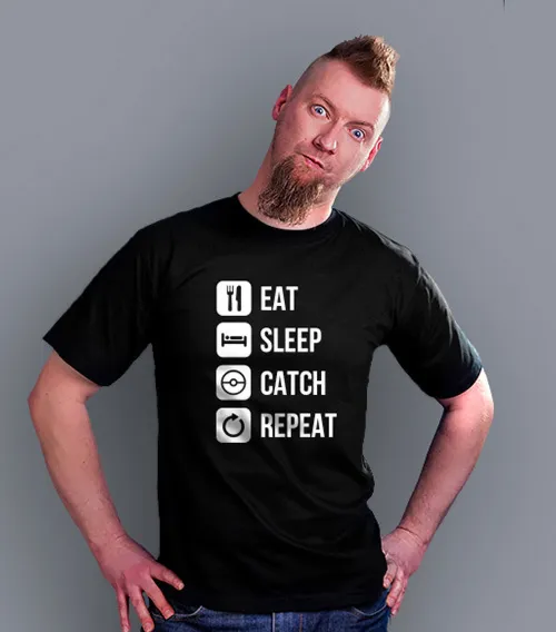 EAT SLEEP CATCH REPEAT Koszulka Męska Czarny