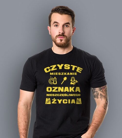 pudding czyste mieszkanie koszulka męska czarna