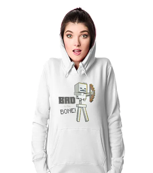Bluza damska z kapturem ze wzorem Skeleton Minecraft w kolorze białym