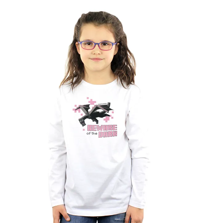 Koszulka dziecięca z długim rękawem ze wzorem Ender Dragon w kolorze białym