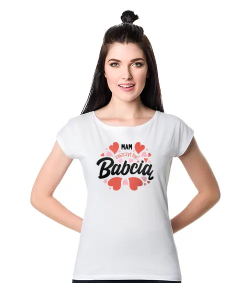 Koszulka damska w kolorze białym z nadrukiem mam zaszczyt być babcią
