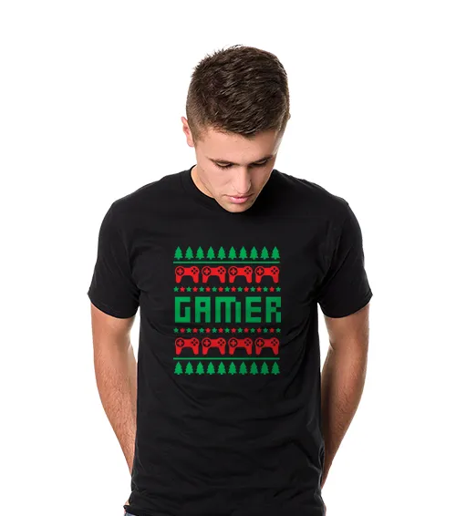 koszulka męska czarny christmas gamer