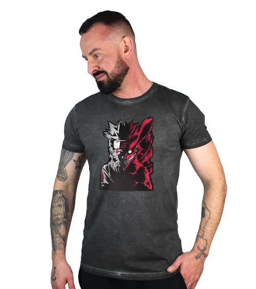 Męska Koszulka vintage Czarna Naruto Cień