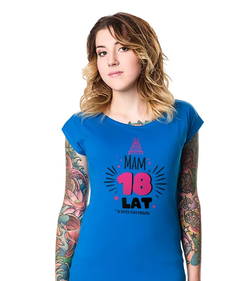 Koszulka damska z nadrukiem 18 lat stara koszulka w kolorze niebieskim