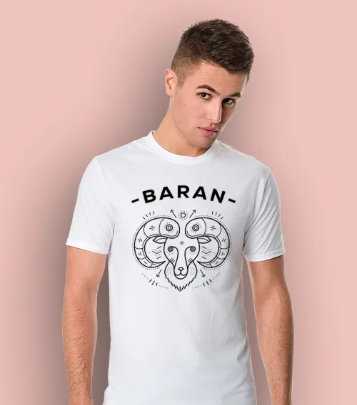 Koszulka męska z krótkim rękawem w kolorze białym z nadrukiem znaku zodiaku baran